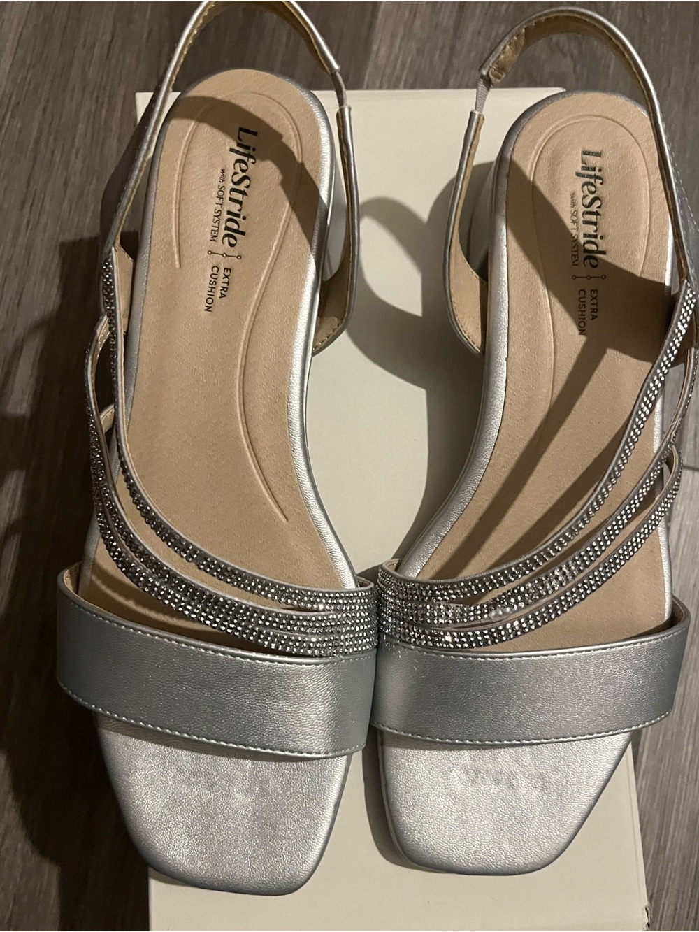 Life Stride Silver Rhinestone Slingback Sandals